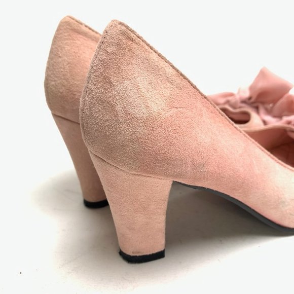CAMI Genuine Suede Leather Pink Chunky High Heels Pumps Block Bow Round Toe sz 6 - Picture 3 of 16
